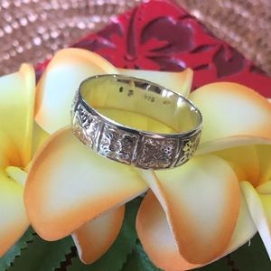 Hawaiian Quilt Pattern Ring Silver 925 Size 13